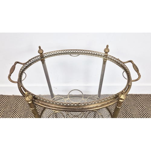 218 - BAR CART, Maison Jansen style, oval brass and glass, 56cm x 62cm H.