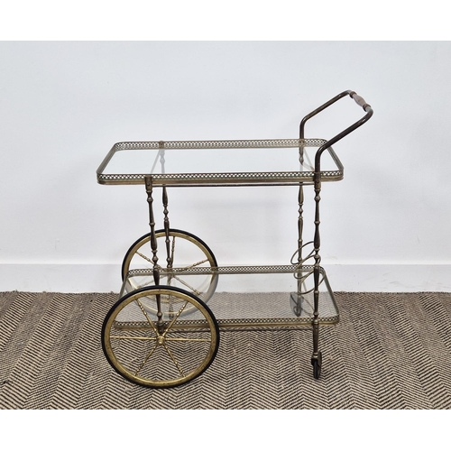 221 - TROLLEY, mid 20th century, brass and glass, 81cm H x 73cm x 41cm.