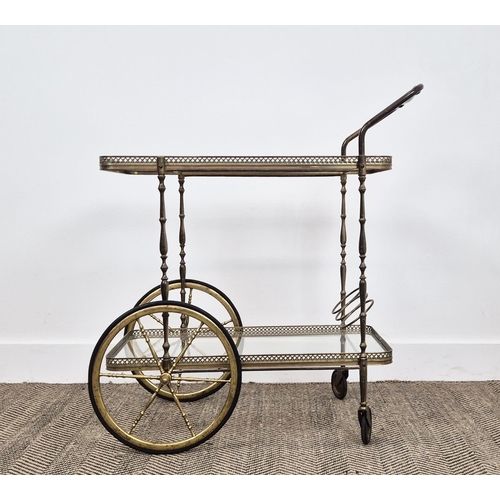 221 - TROLLEY, mid 20th century, brass and glass, 81cm H x 73cm x 41cm.