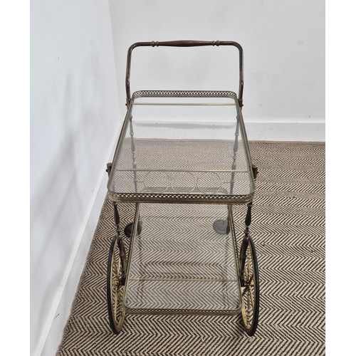 221 - TROLLEY, mid 20th century, brass and glass, 81cm H x 73cm x 41cm.