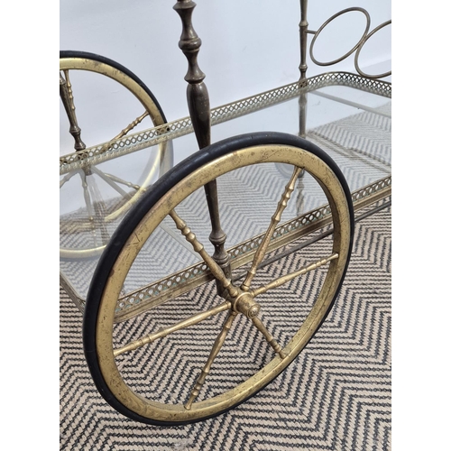 221 - TROLLEY, mid 20th century, brass and glass, 81cm H x 73cm x 41cm.