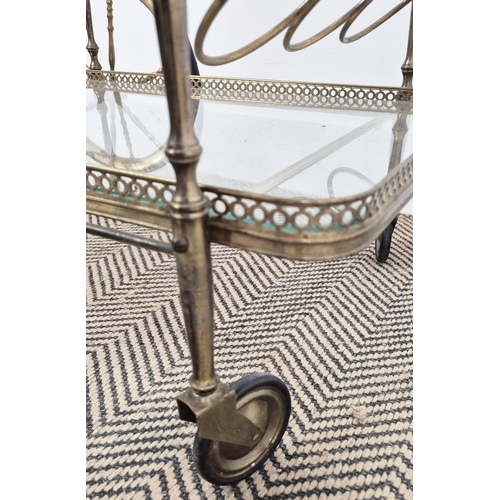 221 - TROLLEY, mid 20th century, brass and glass, 81cm H x 73cm x 41cm.