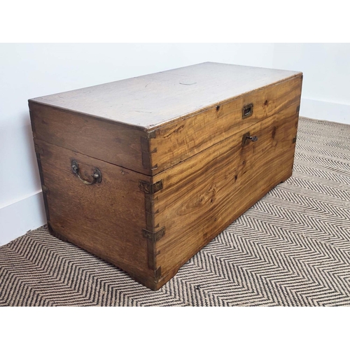 225 - VICTORIAN CAMPHORWOOD TRAVELLING TRUNK, Chinese export, with a rising lid, 94cm x 45cm x 43cm.