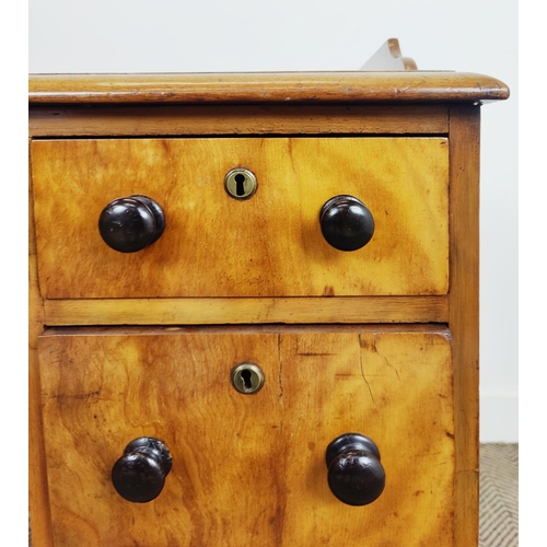 226 - KNEEHOLE DESK, early Victorian birch with a ¾ gallery above nine drawers with ebonised handles, 92cm... 