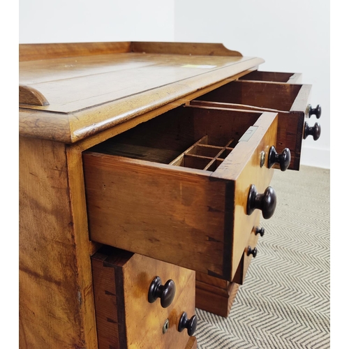 226 - KNEEHOLE DESK, early Victorian birch with a ¾ gallery above nine drawers with ebonised handles, 92cm... 