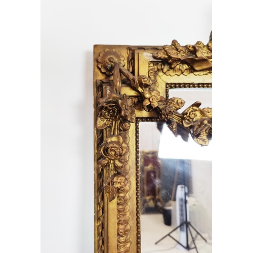 227 - PIER MIRROR, 19th century French giltwood and gesso with decorative swagged surmount and plate with ... 