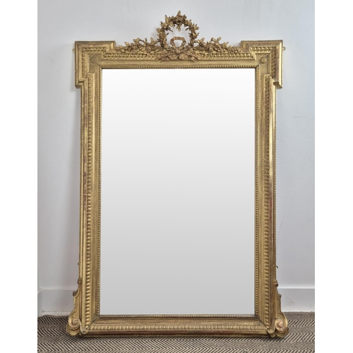 228 - FRENCH OVERMANTEL MIRROR, 19th century, with a decorative gilt frame, 96cm x 146cm.