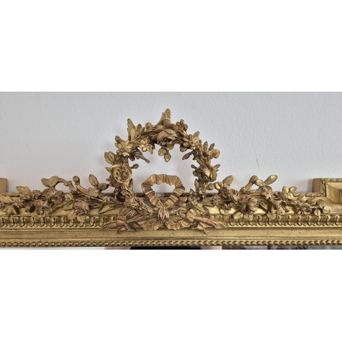 228 - FRENCH OVERMANTEL MIRROR, 19th century, with a decorative gilt frame, 96cm x 146cm.