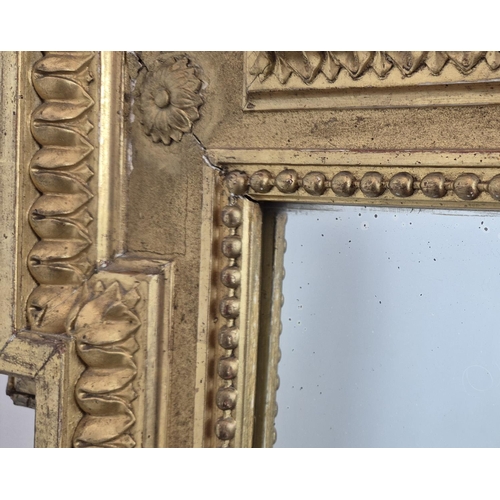 228 - FRENCH OVERMANTEL MIRROR, 19th century, with a decorative gilt frame, 96cm x 146cm.