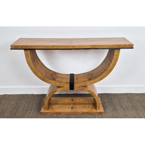 238 - CONSOLE TABLE, Art Deco style burr walnut and ebonised, 87cm H x 122cm W x 31cm D and similar circul... 