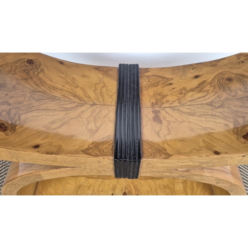 238 - CONSOLE TABLE, Art Deco style burr walnut and ebonised, 87cm H x 122cm W x 31cm D and similar circul... 