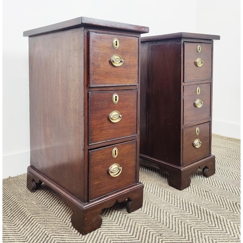 254 - BEDSIDE CHESTS, a pair, 19th century mahogany, each with three drawers, 72cm H x 30cm W x 48cm D. (2... 