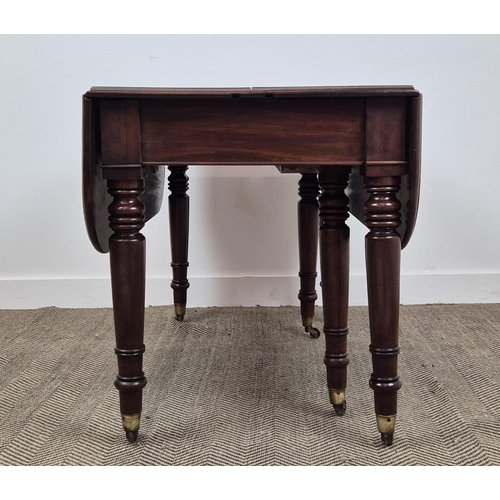 256 - DINING TABLE, William IV mahogany with drop flap top and three extra leaves on brass castors, 73cm H... 