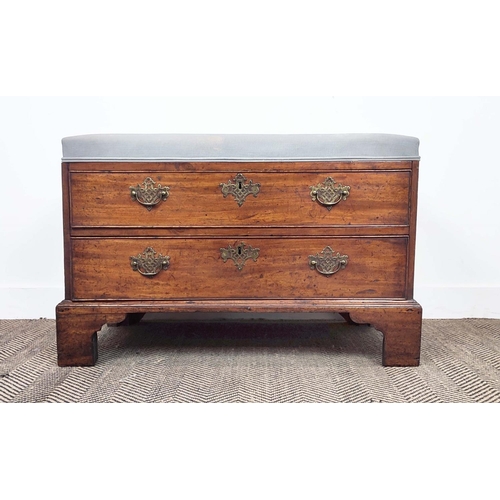 257 - BENCH, George II and later mahogany with two drawers and grey linen padded seat, 58cm H x 92cm W x 4... 