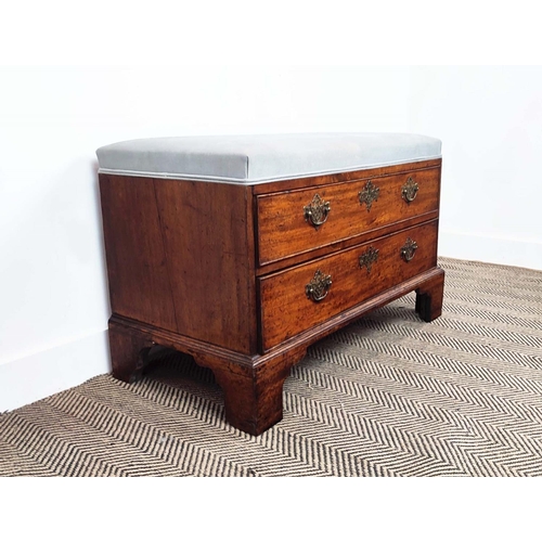 257 - BENCH, George II and later mahogany with two drawers and grey linen padded seat, 58cm H x 92cm W x 4... 