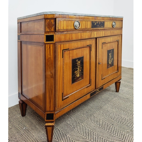 263 - SIDE CABINET, early 19th century Dutch satinwood, ebonised and chinoiserie decorated with drawer abo... 