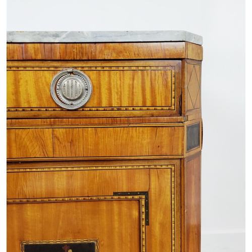 263 - SIDE CABINET, early 19th century Dutch satinwood, ebonised and chinoiserie decorated with drawer abo... 