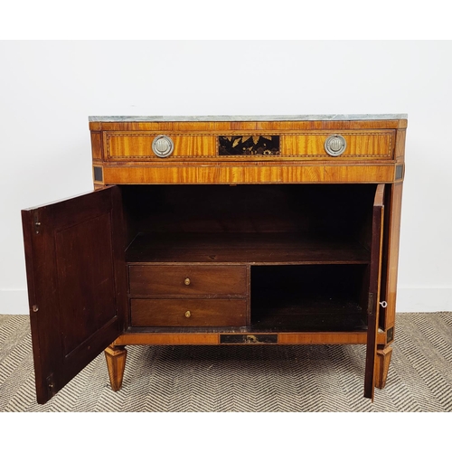 263 - SIDE CABINET, early 19th century Dutch satinwood, ebonised and chinoiserie decorated with drawer abo... 