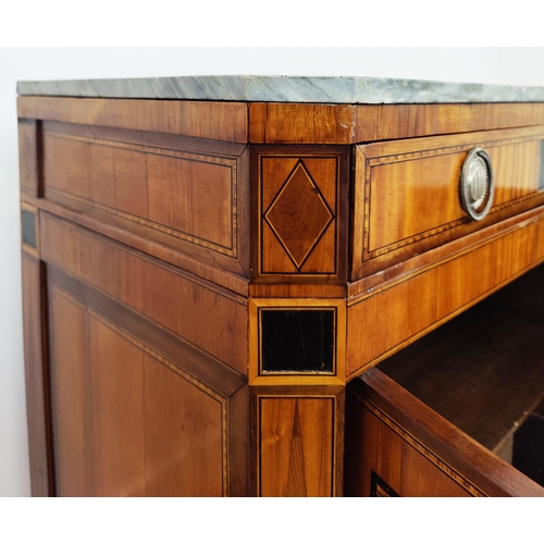 263 - SIDE CABINET, early 19th century Dutch satinwood, ebonised and chinoiserie decorated with drawer abo... 