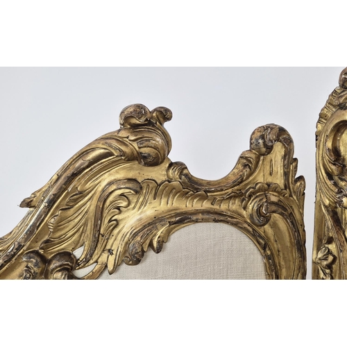 269 - SCREEN, 19th century Rococo revival giltwood of four fabric lined panels, 164cm H, each leaf 58cm W.