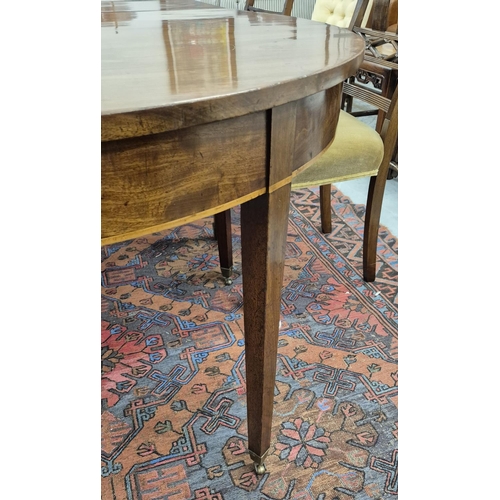 278 - DINING TABLE, George III mahogany and boxwood strung with elliptical ends and three extra leaves, 73... 