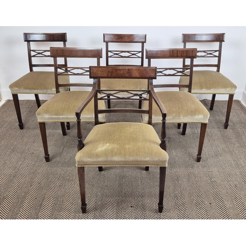 279 - DINING CHAIRS, a set of six, Georgian style mahogany including one armchair with velvet stuffover se... 