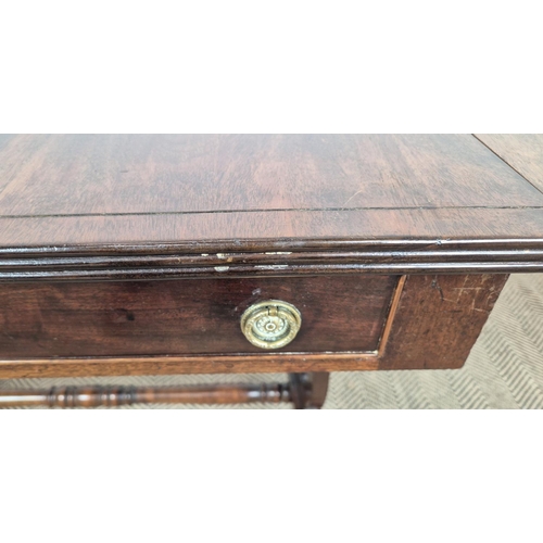 280 - SOFA TABLE, early 20th century Regency style mahogany with two drawers, 72cm H x 91cm x 61cm x 134cm... 