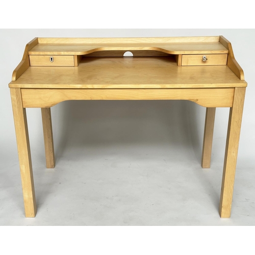 303 - WRITING TABLE, Scandinavian design birchwood and veneered with two gallery drawers.