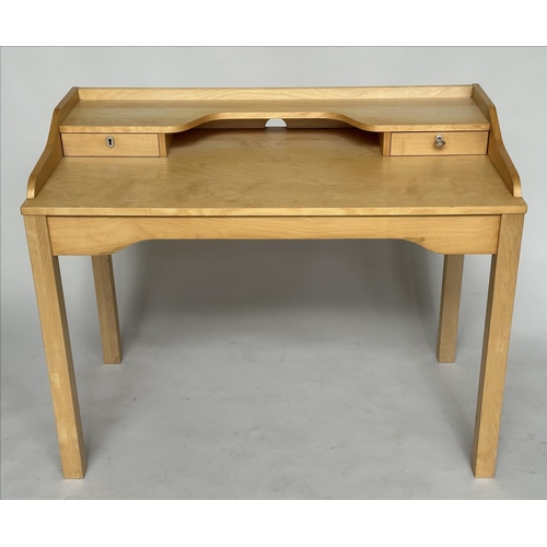 303 - WRITING TABLE, Scandinavian design birchwood and veneered with two gallery drawers.