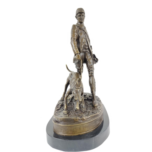 310 - AFTER PIERRE JULES MENE, Valet De Lumiere, in bronze on a marble base, 45cm H x 35cm x 21cm.