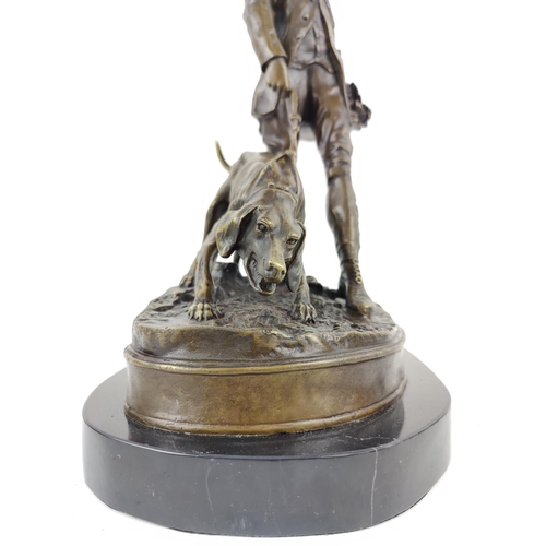 310 - AFTER PIERRE JULES MENE, Valet De Lumiere, in bronze on a marble base, 45cm H x 35cm x 21cm.