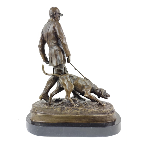 310 - AFTER PIERRE JULES MENE, Valet De Lumiere, in bronze on a marble base, 45cm H x 35cm x 21cm.