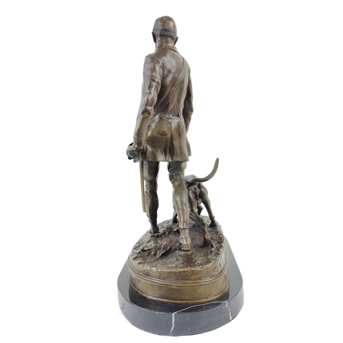 310 - AFTER PIERRE JULES MENE, Valet De Lumiere, in bronze on a marble base, 45cm H x 35cm x 21cm.