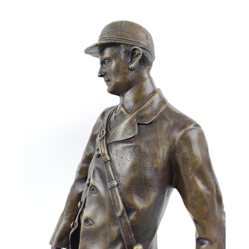 310 - AFTER PIERRE JULES MENE, Valet De Lumiere, in bronze on a marble base, 45cm H x 35cm x 21cm.