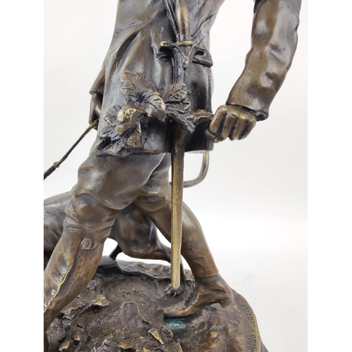 310 - AFTER PIERRE JULES MENE, Valet De Lumiere, in bronze on a marble base, 45cm H x 35cm x 21cm.