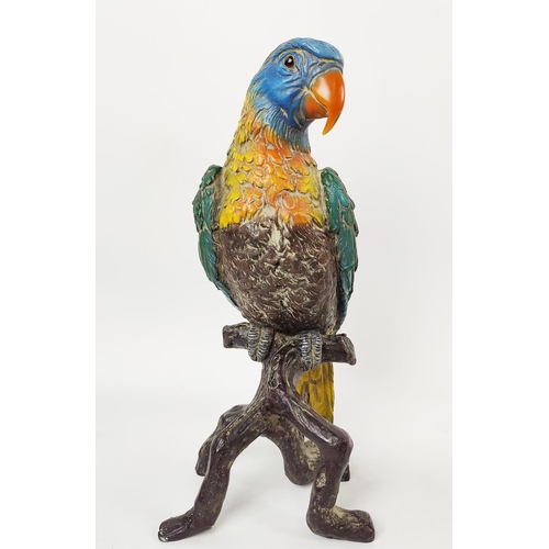 311 - CONTEMPORARY SCHOOL PARROT SCULPTURE, in painted bronze, 28cm H.