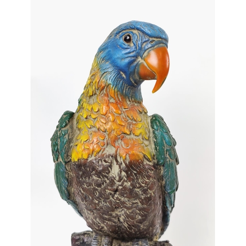 311 - CONTEMPORARY SCHOOL PARROT SCULPTURE, in painted bronze, 28cm H.