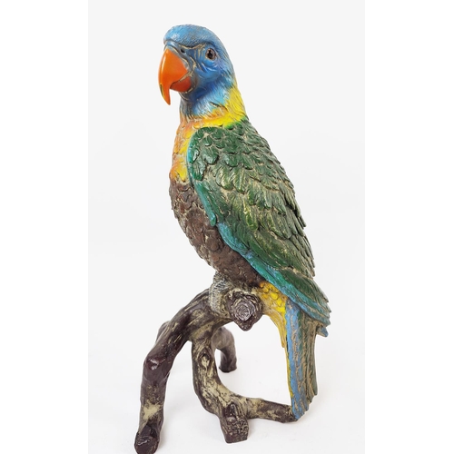 311 - CONTEMPORARY SCHOOL PARROT SCULPTURE, in painted bronze, 28cm H.