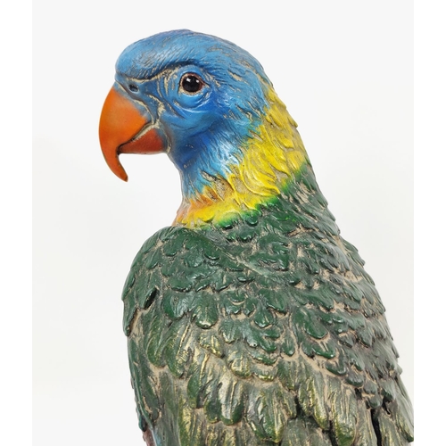 311 - CONTEMPORARY SCHOOL PARROT SCULPTURE, in painted bronze, 28cm H.