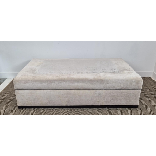 317 - OTTOMAN, grey fabric upholstered on ebonised base, 170cm x 100cm x 45cm.