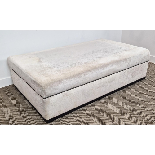 317 - OTTOMAN, grey fabric upholstered on ebonised base, 170cm x 100cm x 45cm.