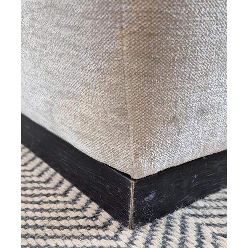 317 - OTTOMAN, grey fabric upholstered on ebonised base, 170cm x 100cm x 45cm.