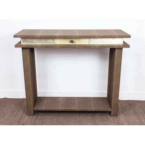 319 - CONSOLE TABLE, faux shagreen, with a drawer, 120cm x 40cm x 98.5cm.