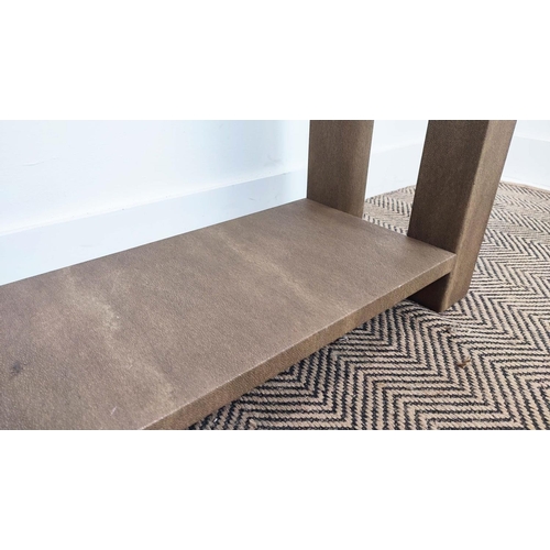 319 - CONSOLE TABLE, faux shagreen, with a drawer, 120cm x 40cm x 98.5cm.