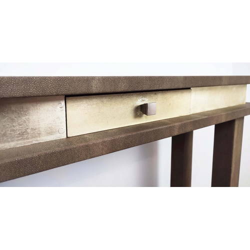 319 - CONSOLE TABLE, faux shagreen, with a drawer, 120cm x 40cm x 98.5cm.