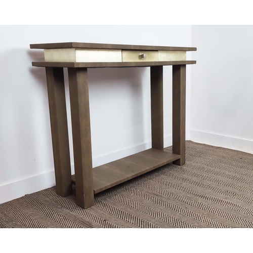 319 - CONSOLE TABLE, faux shagreen, with a drawer, 120cm x 40cm x 98.5cm.