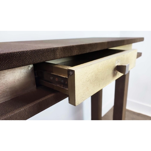 319 - CONSOLE TABLE, faux shagreen, with a drawer, 120cm x 40cm x 98.5cm.