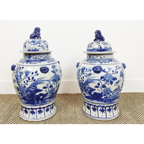 321 - TEMPLE JARS, a pair, Chinese export style blue and white ceramic, 57cm H x 30cm. (2)