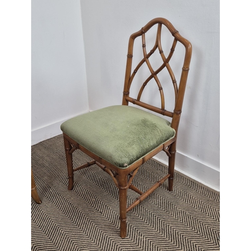 322 - FAUX BAMBOO WRITING TABLE, 76cm H x 120cm x 60cm, together with two matching chairs and a side table... 