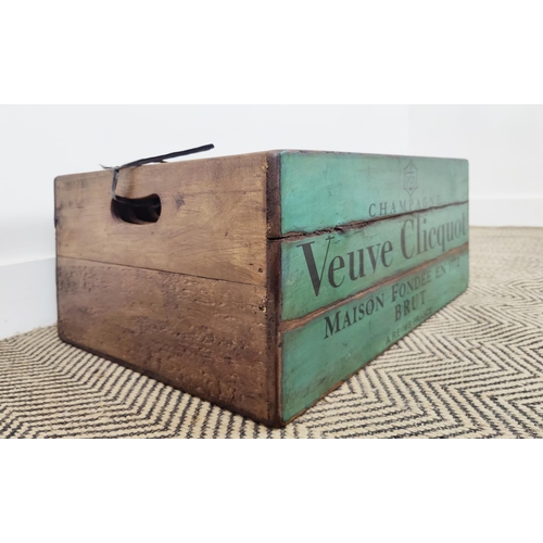 325 - WOODEN BOXES, a set of four, with champagne label decoration largest 26cm H x 55cm x 40cm D. (4)